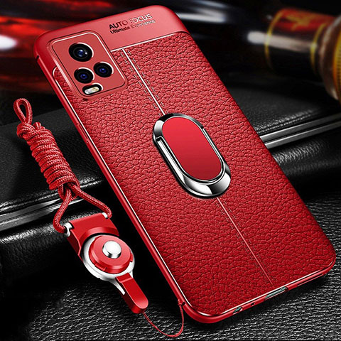 Custodia Silicone Morbida In Pelle Cover con Magnetico Anello Supporto per Vivo V20 Pro 5G Rosso