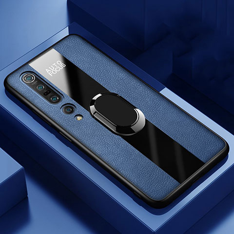 Custodia Silicone Morbida In Pelle Cover con Magnetico Anello Supporto per Xiaomi Mi 10 Pro Blu