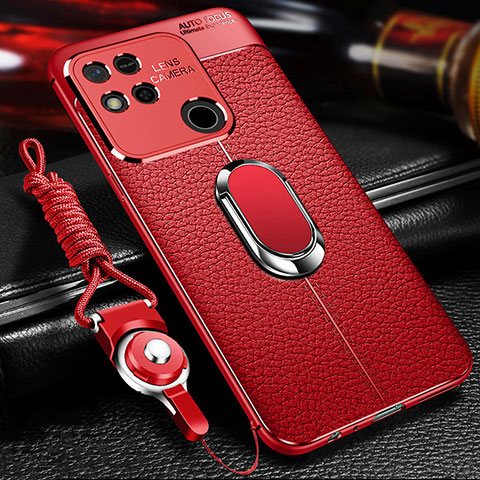 Custodia Silicone Morbida In Pelle Cover con Magnetico Anello Supporto per Xiaomi Redmi 9 India Rosso