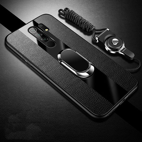 Custodia Silicone Morbida In Pelle Cover con Magnetico Anello Supporto per Xiaomi Redmi 9 Prime India Nero