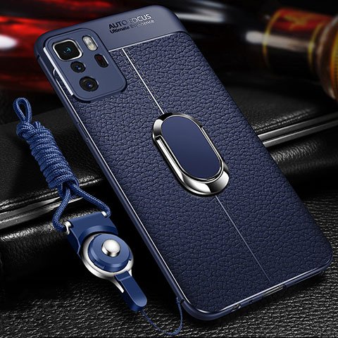 Custodia Silicone Morbida In Pelle Cover con Magnetico Anello Supporto per Xiaomi Redmi Note 10 Pro 5G Blu