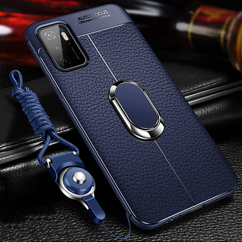 Custodia Silicone Morbida In Pelle Cover con Magnetico Anello Supporto per Xiaomi Redmi Note 11 SE 5G Blu