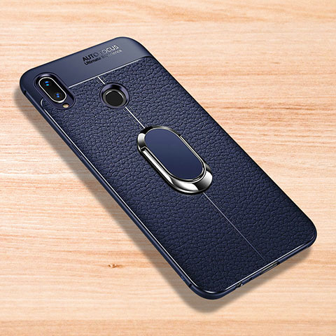 Custodia Silicone Morbida In Pelle Cover con Magnetico Anello Supporto per Xiaomi Redmi Note 7 Pro Blu