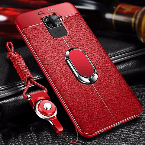 Custodia Silicone Morbida In Pelle Cover con Magnetico Anello Supporto S01 per Huawei Nova 5z Rosso