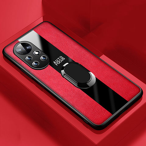 Custodia Silicone Morbida In Pelle Cover con Magnetico Anello Supporto S01 per Huawei Nova 8 Pro 5G Rosso