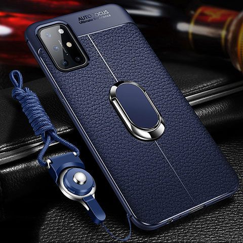 Custodia Silicone Morbida In Pelle Cover con Magnetico Anello Supporto S01 per OnePlus 8T 5G Blu