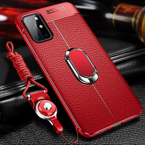 Custodia Silicone Morbida In Pelle Cover con Magnetico Anello Supporto S01 per OnePlus 8T 5G Rosso