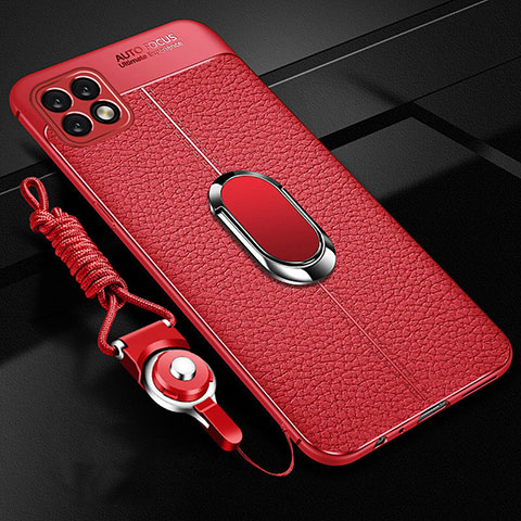 Custodia Silicone Morbida In Pelle Cover con Magnetico Anello Supporto S01 per Oppo A53 5G Rosso