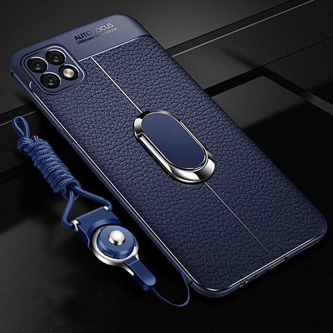 Custodia Silicone Morbida In Pelle Cover con Magnetico Anello Supporto S01 per Oppo A73 5G Blu