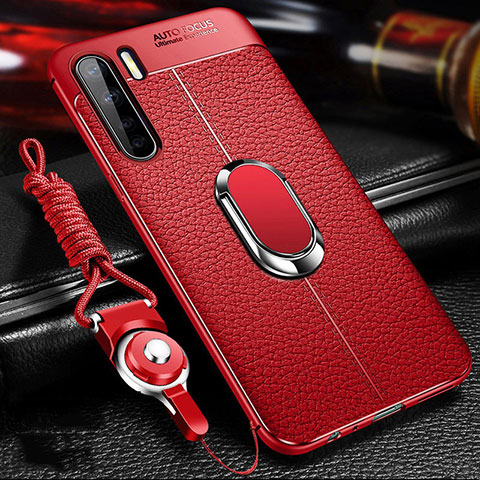 Custodia Silicone Morbida In Pelle Cover con Magnetico Anello Supporto S01 per Oppo A91 Rosso