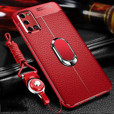 Custodia Silicone Morbida In Pelle Cover con Magnetico Anello Supporto S01 per Oppo A92 Rosso