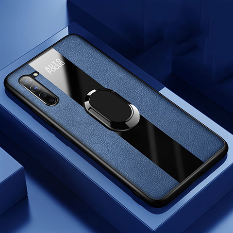 Custodia Silicone Morbida In Pelle Cover con Magnetico Anello Supporto S01 per Oppo Find X2 Lite Blu