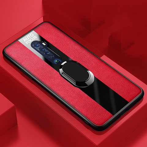 Custodia Silicone Morbida In Pelle Cover con Magnetico Anello Supporto S01 per Oppo Reno2 Rosso