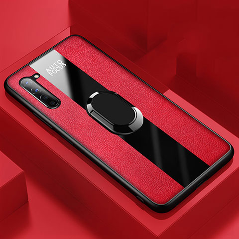 Custodia Silicone Morbida In Pelle Cover con Magnetico Anello Supporto S01 per Oppo Reno3 Rosso