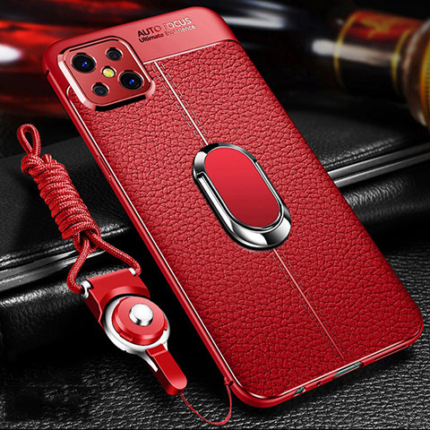 Custodia Silicone Morbida In Pelle Cover con Magnetico Anello Supporto S01 per Oppo Reno4 Z 5G Rosso