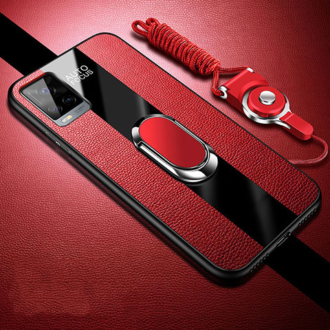 Custodia Silicone Morbida In Pelle Cover con Magnetico Anello Supporto S01 per Vivo V20 Pro 5G Rosso