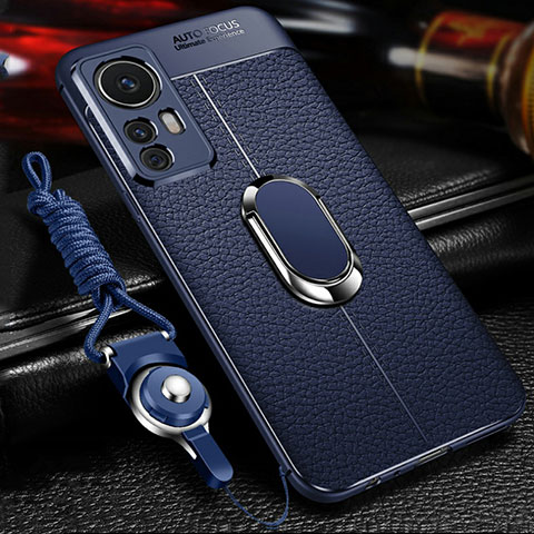 Custodia Silicone Morbida In Pelle Cover con Magnetico Anello Supporto S01 per Xiaomi Mi 12T Pro 5G Blu