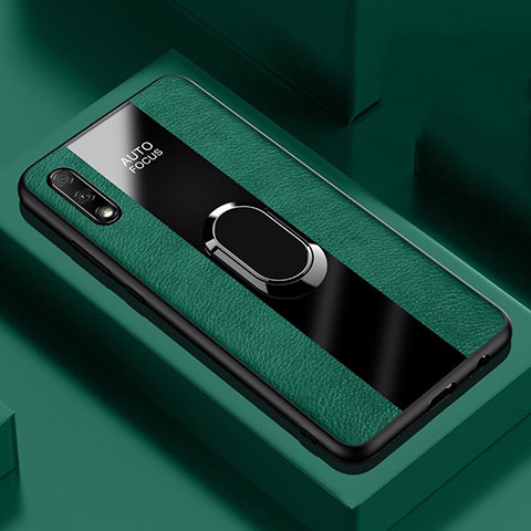 Custodia Silicone Morbida In Pelle Cover con Magnetico Anello Supporto S02 per Huawei Honor 9X Verde