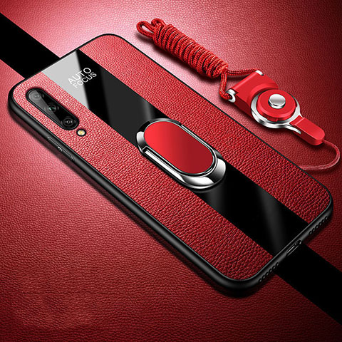 Custodia Silicone Morbida In Pelle Cover con Magnetico Anello Supporto S02 per Huawei P smart S Rosso