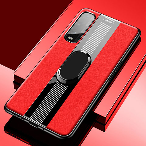 Custodia Silicone Morbida In Pelle Cover con Magnetico Anello Supporto S02 per Oppo Find X2 Rosso