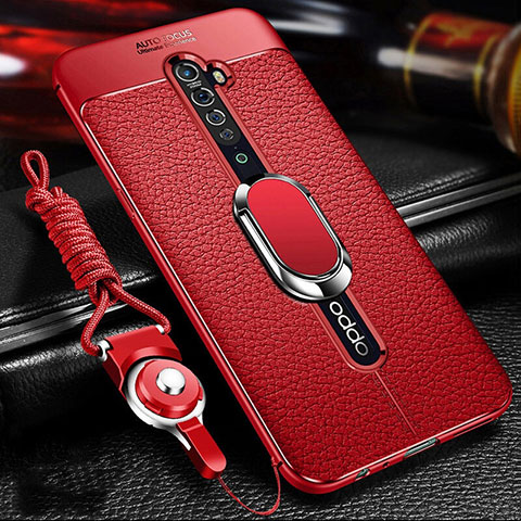 Custodia Silicone Morbida In Pelle Cover con Magnetico Anello Supporto S02 per Oppo Reno2 Rosso