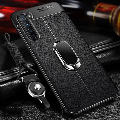 Custodia Silicone Morbida In Pelle Cover con Magnetico Anello Supporto S02 per Oppo Reno3 Nero