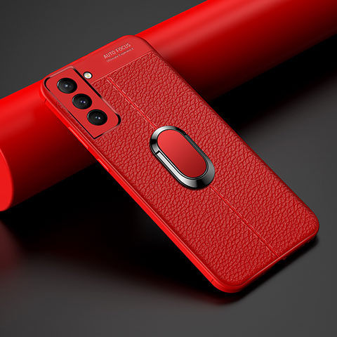 Custodia Silicone Morbida In Pelle Cover con Magnetico Anello Supporto S02 per Samsung Galaxy S21 FE 5G Rosso