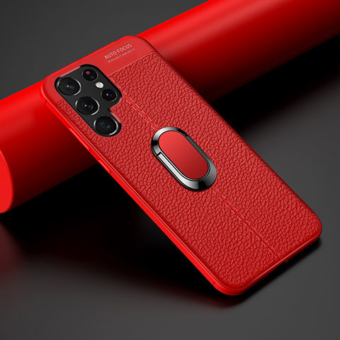 Custodia Silicone Morbida In Pelle Cover con Magnetico Anello Supporto S02 per Samsung Galaxy S21 Ultra 5G Rosso