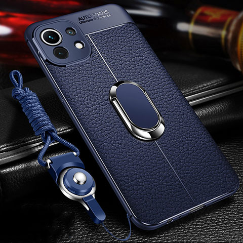 Custodia Silicone Morbida In Pelle Cover con Magnetico Anello Supporto S02 per Xiaomi Mi 11 Lite 4G Blu