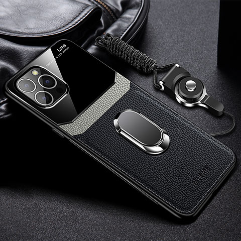 Custodia Silicone Morbida In Pelle Cover con Magnetico Anello Supporto S03 per Apple iPhone 14 Pro Max Nero