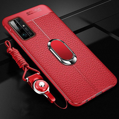 Custodia Silicone Morbida In Pelle Cover con Magnetico Anello Supporto S03 per Huawei Honor 30 Rosso