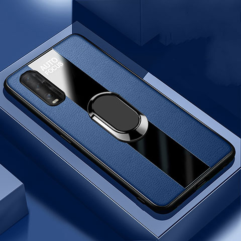 Custodia Silicone Morbida In Pelle Cover con Magnetico Anello Supporto S03 per Oppo Find X2 Blu