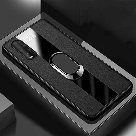 Custodia Silicone Morbida In Pelle Cover con Magnetico Anello Supporto S03 per Oppo Find X2 Nero