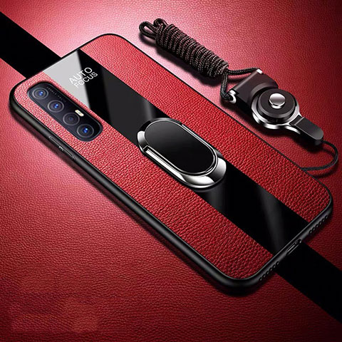 Custodia Silicone Morbida In Pelle Cover con Magnetico Anello Supporto S03 per Oppo Reno3 Pro Rosso