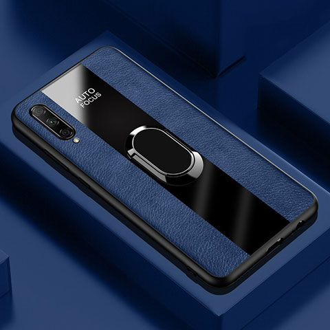 Custodia Silicone Morbida In Pelle Cover con Magnetico Anello Supporto S04 per Huawei P Smart Pro (2019) Blu