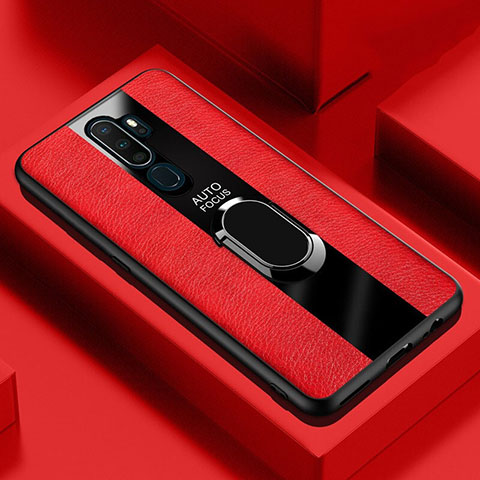 Custodia Silicone Morbida In Pelle Cover con Magnetico Anello Supporto S04 per Oppo A11X Rosso