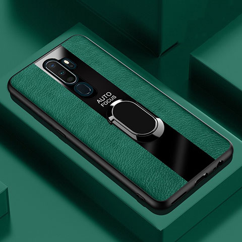 Custodia Silicone Morbida In Pelle Cover con Magnetico Anello Supporto S04 per Oppo A9 (2020) Verde