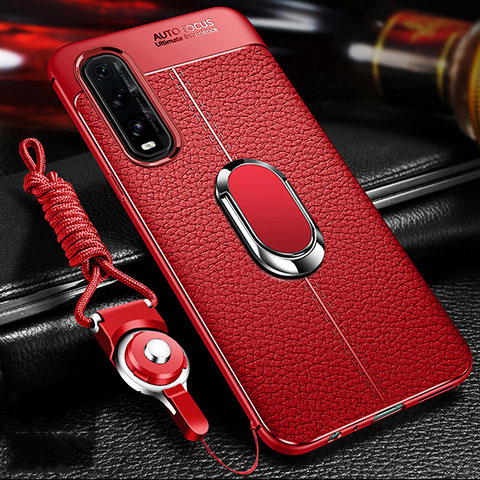 Custodia Silicone Morbida In Pelle Cover con Magnetico Anello Supporto S04 per Oppo Find X2 Rosso