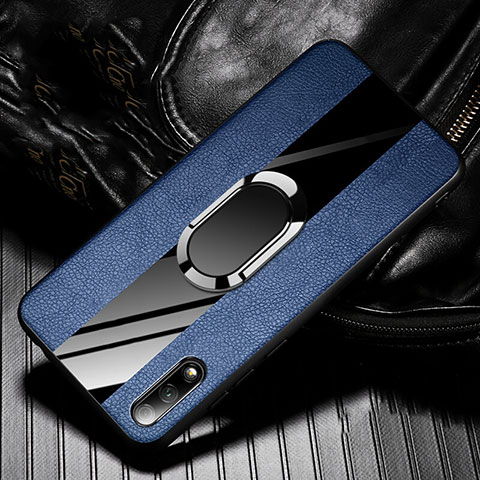 Custodia Silicone Morbida In Pelle Cover con Magnetico Anello Supporto S06 per Huawei Y9 Prime (2019) Blu