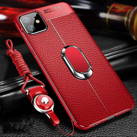 Custodia Silicone Morbida In Pelle Cover con Magnetico Anello Supporto T01 per Apple iPhone 11 Rosso