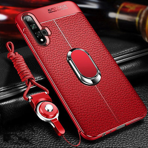 Custodia Silicone Morbida In Pelle Cover con Magnetico Anello Supporto T01 per Huawei Honor 20 Rosso