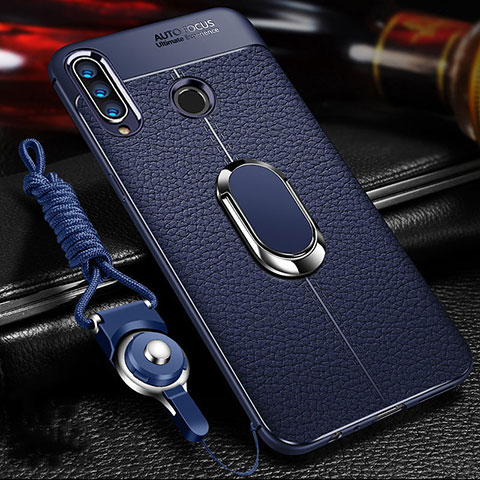 Custodia Silicone Morbida In Pelle Cover con Magnetico Anello Supporto T01 per Huawei Honor 20E Blu