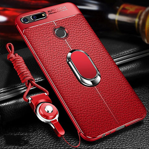 Custodia Silicone Morbida In Pelle Cover con Magnetico Anello Supporto T01 per Huawei Honor View 20 Rosso