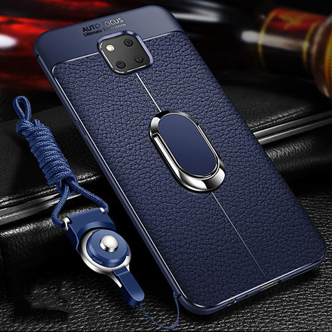 Custodia Silicone Morbida In Pelle Cover con Magnetico Anello Supporto T01 per Huawei Mate 20 Pro Blu