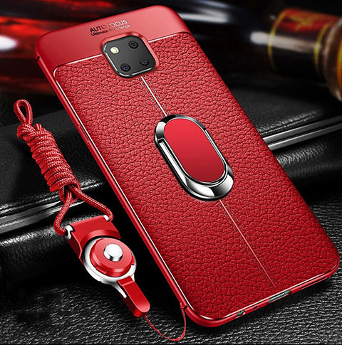 Custodia Silicone Morbida In Pelle Cover con Magnetico Anello Supporto T01 per Huawei Mate 20 Pro Rosso