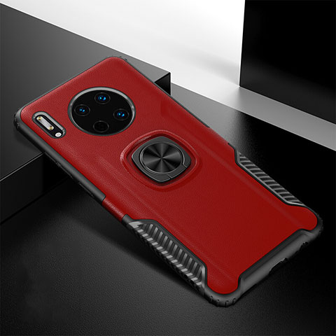 Custodia Silicone Morbida In Pelle Cover con Magnetico Anello Supporto T01 per Huawei Mate 30 5G Rosso