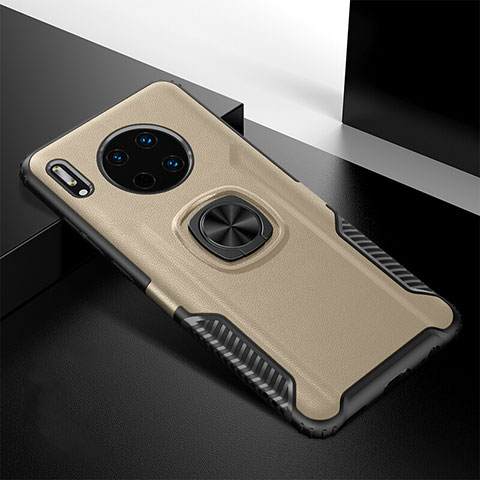 Custodia Silicone Morbida In Pelle Cover con Magnetico Anello Supporto T01 per Huawei Mate 30E Pro 5G Oro