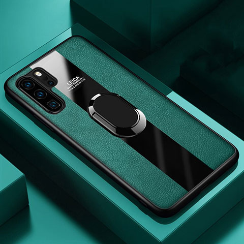 Custodia Silicone Morbida In Pelle Cover con Magnetico Anello Supporto T01 per Huawei P30 Pro New Edition Verde