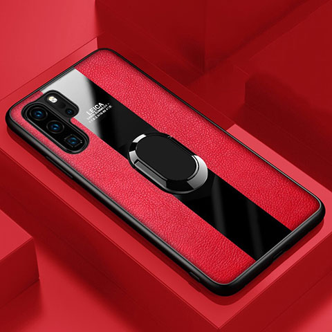 Custodia Silicone Morbida In Pelle Cover con Magnetico Anello Supporto T01 per Huawei P30 Pro Rosso