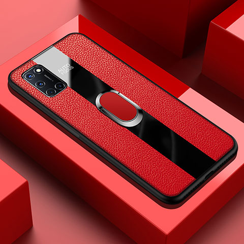 Custodia Silicone Morbida In Pelle Cover con Magnetico Anello Supporto T01 per Oppo A72 Rosso